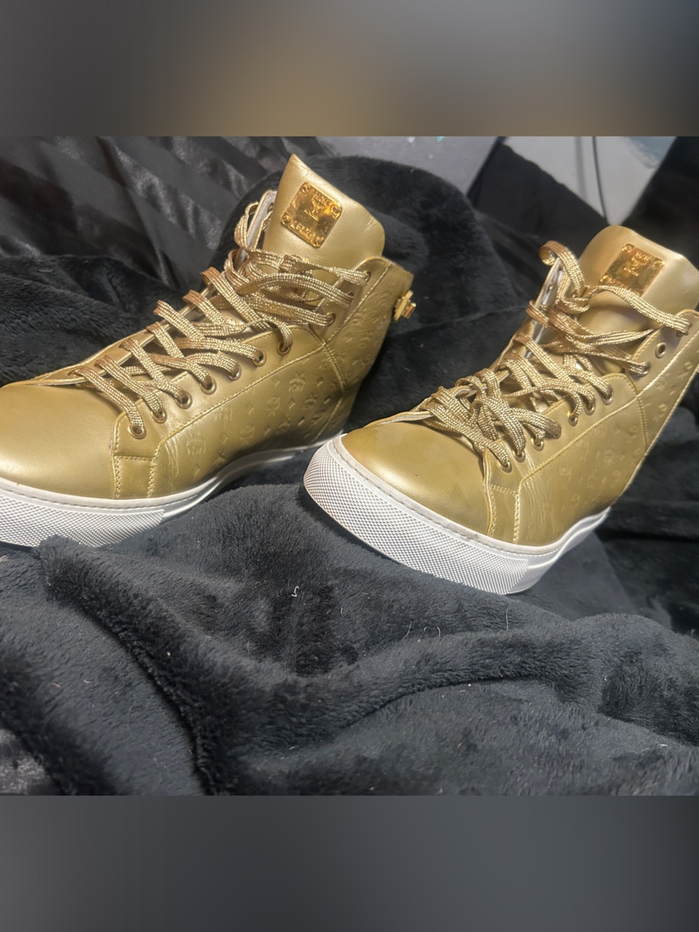 MCM Gold High-Top Sneakers